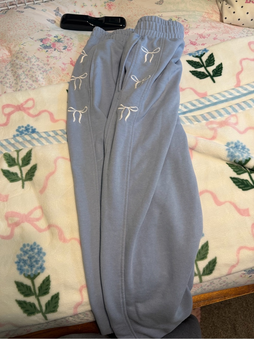Bow-Accent Sweatpants - Light Blue